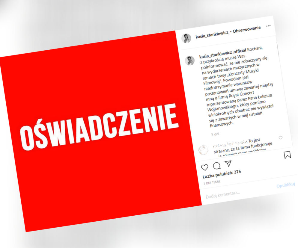Kasia Stankiewicz wydała oświadczenie w sprawie koncertu w Olsztynie
