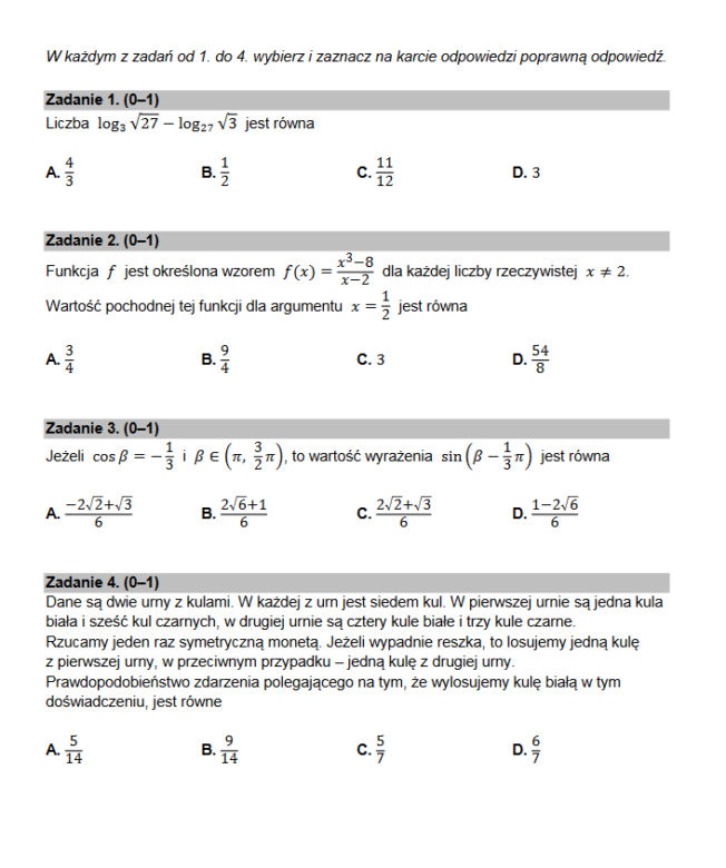 Matura matematyka poziom rozszerzony 2022 - arkusz CKE