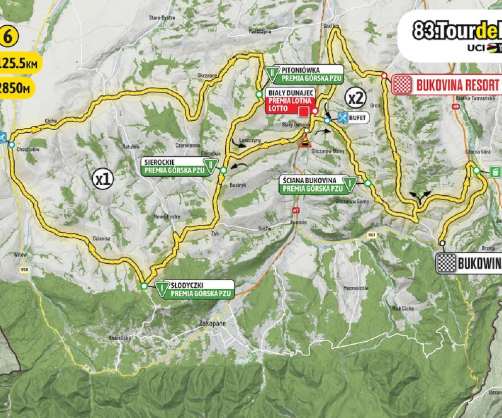 Mapa 6. etapu Tour de Pologne z Bukovina Resort do Bukowiny Tatrzańskiej. O trasie wyścigu przeczytasz na SE Supersport.