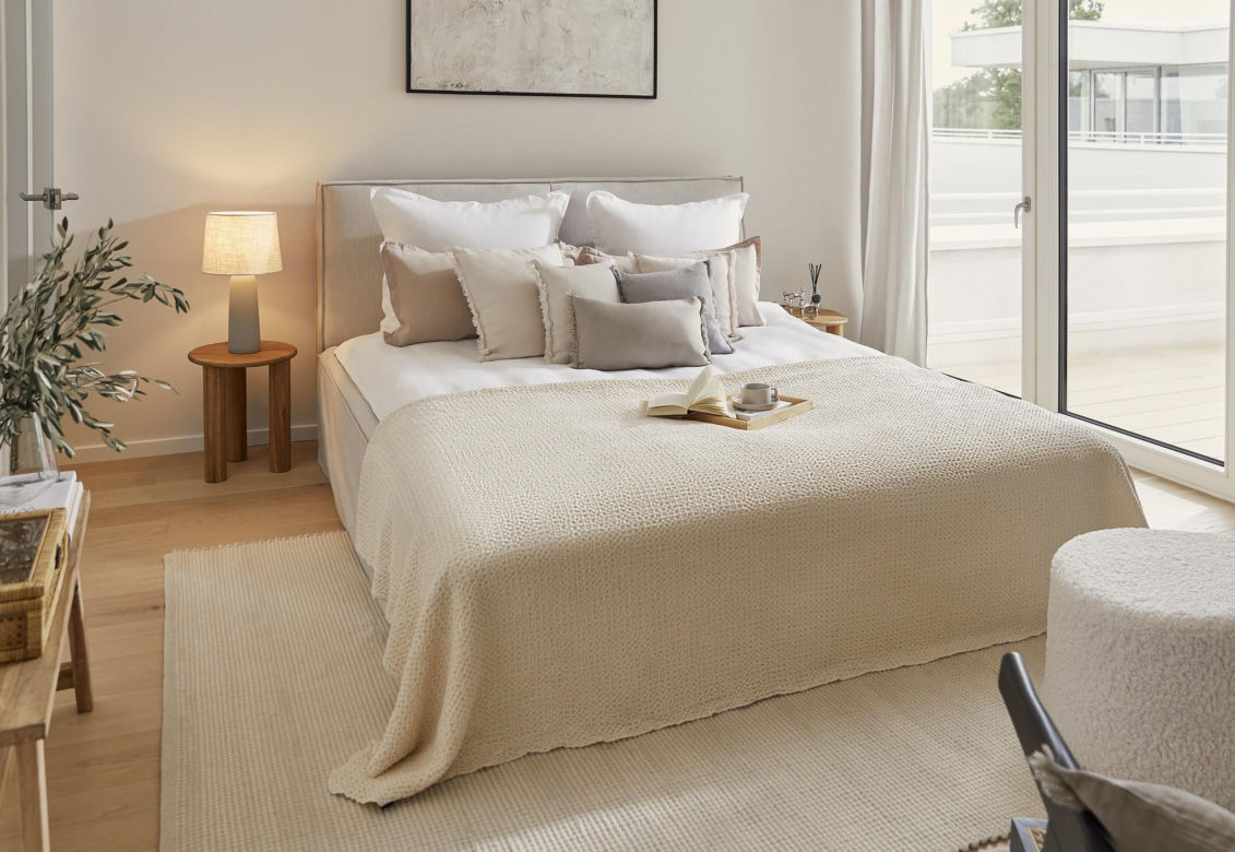 Sypialnia w stylu modern farmhouse