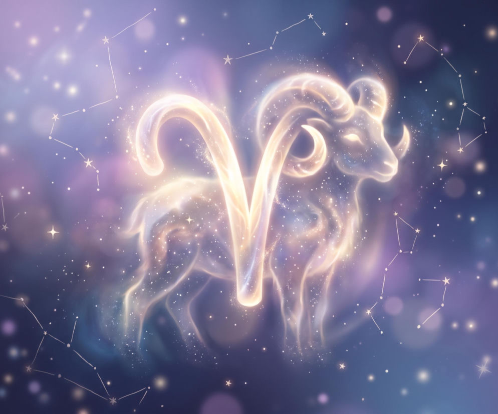 Świecący znak zodiaku Baran na tle gwieździstego nieba. O horoskopie na wrzesień przeczytasz na Eska.