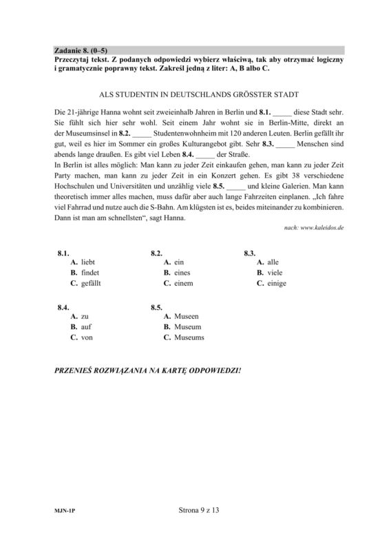ARKUSZE CKE - Matura j.niemiecki- poziom podstawowy 2019 - co było na maturze z niemieckiego?