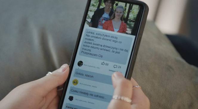 M jak miłość odc. 1898. Lenka (Olga Cybińska) czyta wpis Grześka