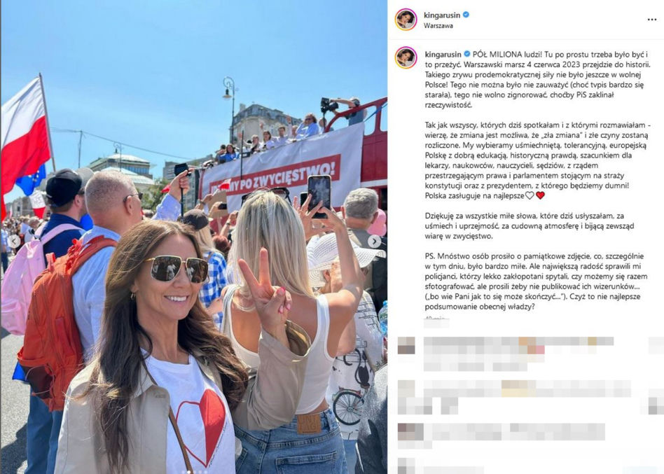 Kinga Rusin na Marszu 4 czerwca. Policja prosiła ją o zdjęcia