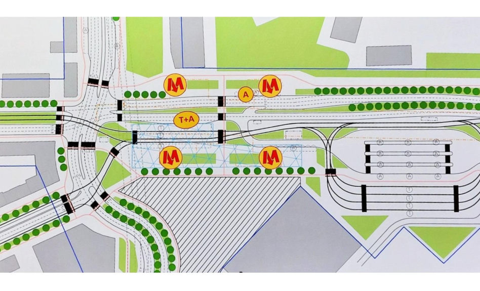 Planowany układ wyjść ze stacji metra M3 Rondo Wiatraczna i zmiany na powierzchni