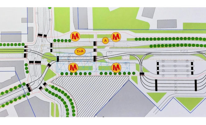 Planowany układ wyjść ze stacji metra M3 Rondo Wiatraczna i zmiany na powierzchni