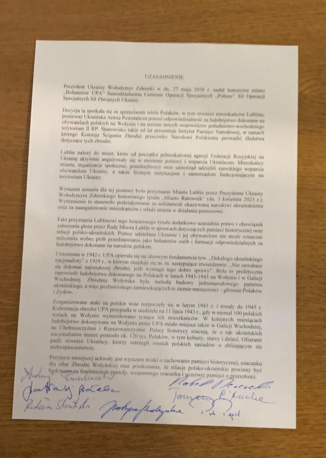 "Bandyci jako bohaterowie". Lubelscy radni reagują na decyzje ukraińskiego prezydenta