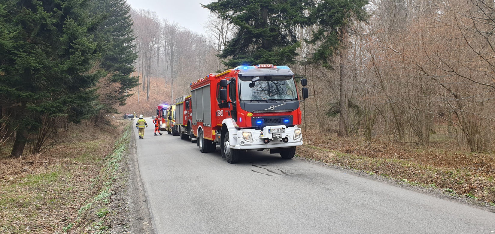 Pod Przemyślem autokar wypadł z drogi. Na miejsce wysłano śmigłowce ratownicze