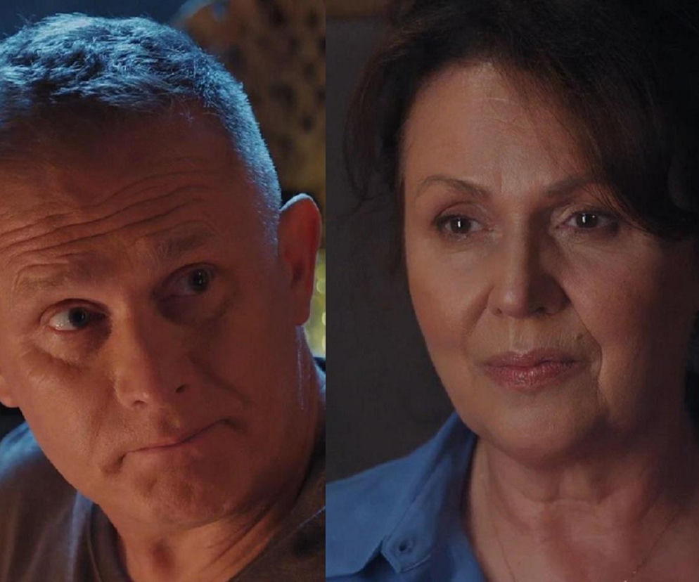 Zbliżenie na twarze Małgorzaty Pieńkowskiej jako Marysi i Roberta Moskwy w roli Artura z M jak miłość. Artur z zamyśloną miną, Marysia spogląda na niego z troską, sugerując ważną rozmowę. Więcej o ich losach w Super Seriale.