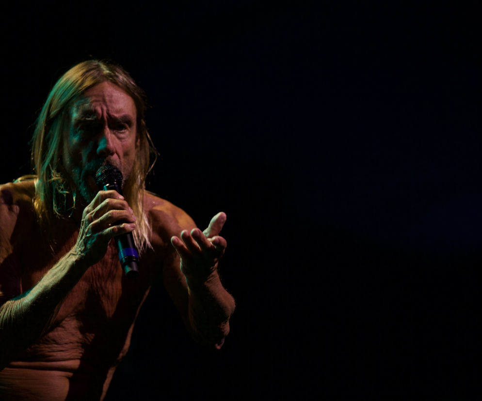 Muzyk Iggy Pop śpiewa do mikrofonu podczas koncertu. O jego nagrodzie w Łodzi przeczytasz na EskaRock.