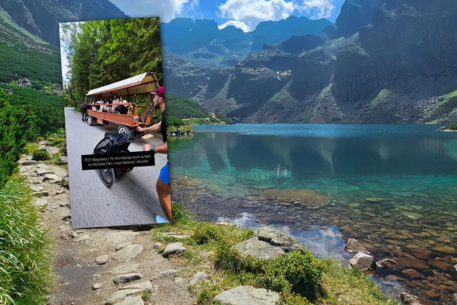 Z dziecięcym wózkiem wyprzedził konie w Tatrach. Turyści jadący na Morskie Oko zawstydzeni