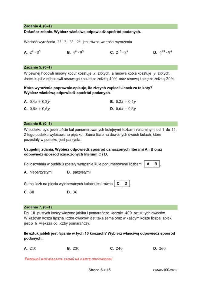 Egzamin ósmoklasisty z matematyki 2026 - Arkusze CKE
