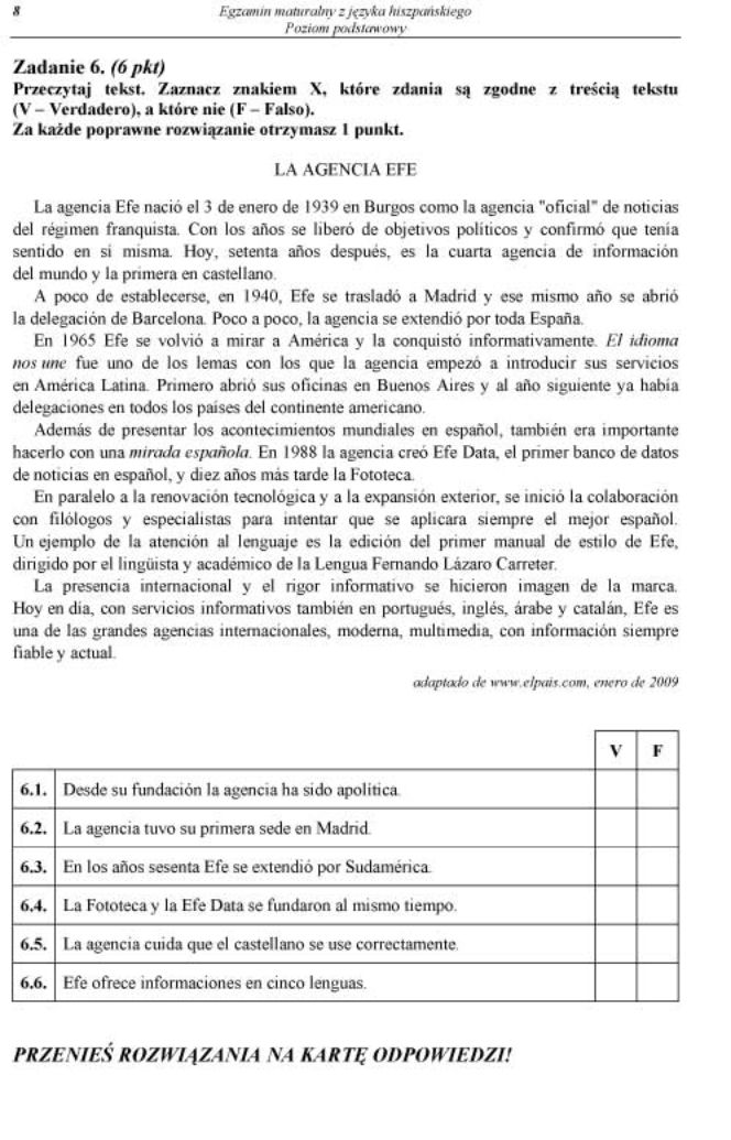 Matura 2012 hiszpański podstawowy 