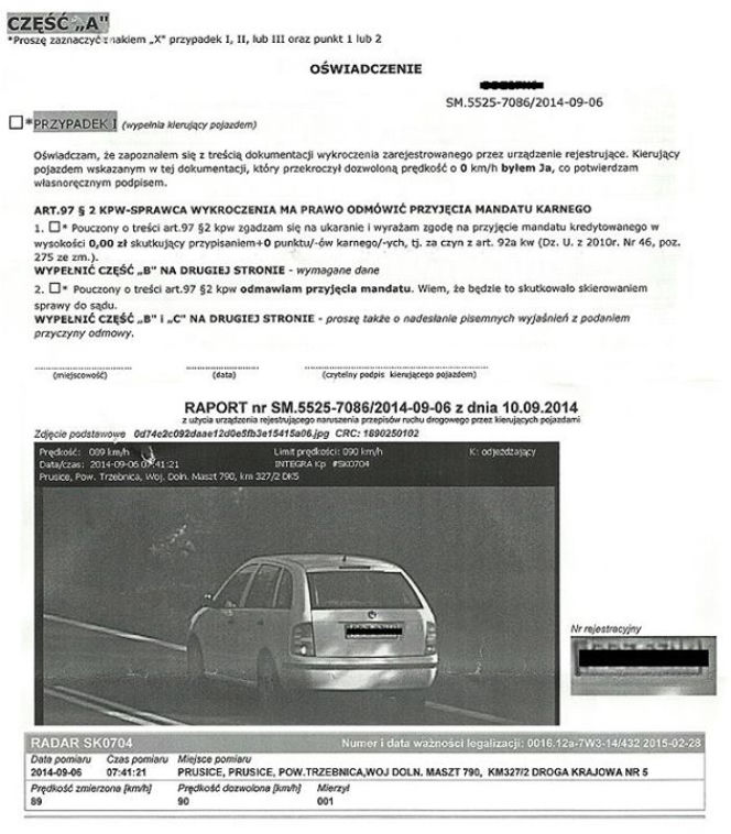Zdjęcie z fotoradaru