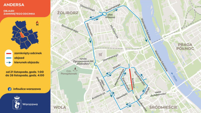 Objazdy na czas prac na Andersa