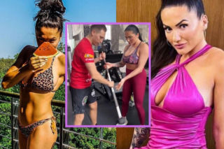 Trener instruuje Ewę Brodnicką, jak używać ciężarów. Od tych zdjęć tarzamy się ze śmiechu! 