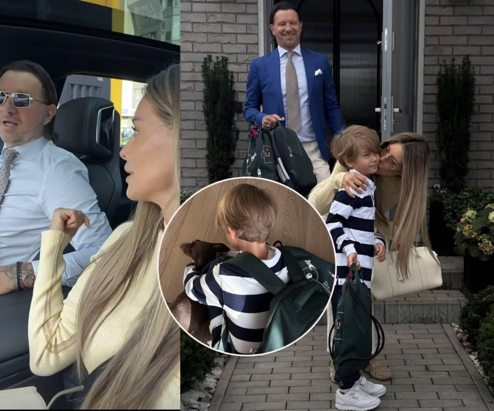 Małgorzata Rozenek i Radosław Majdan z synem Heniem. Na miniaturze plecak chłopca, o którym przeczytasz w SE.