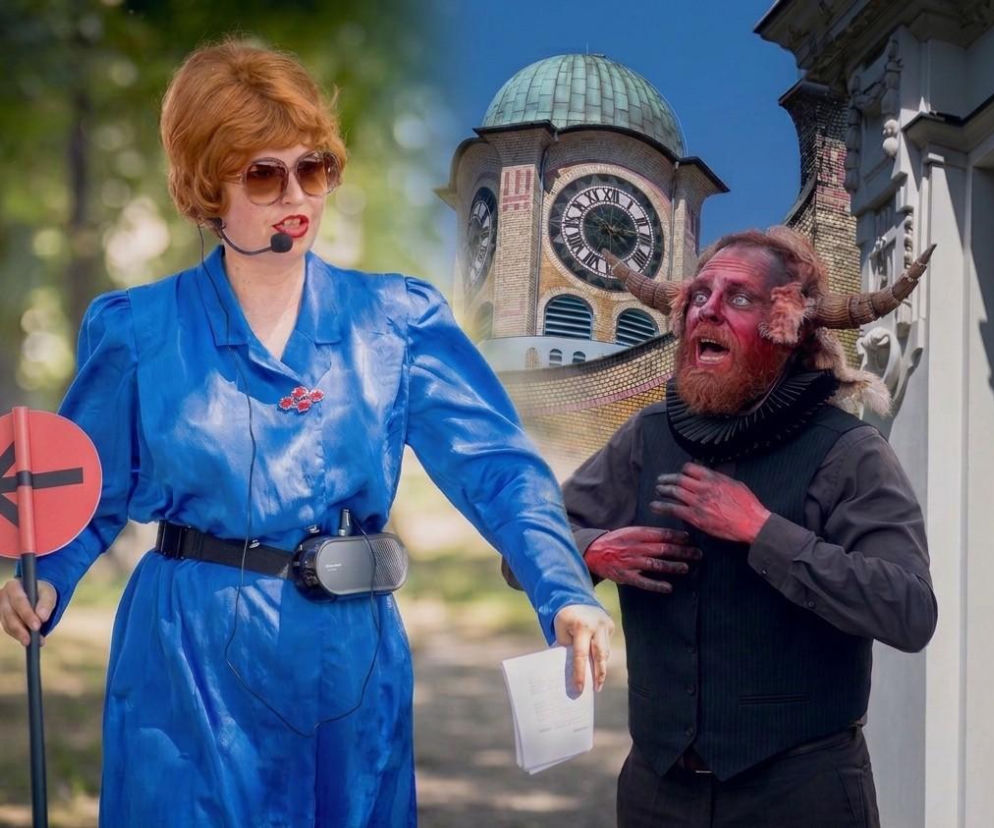 Przewodniczka w niebieskim kostiumie i aktor ucharakteryzowany na upiora. O festiwalu Kierunek GZM przeczytasz na Eska.