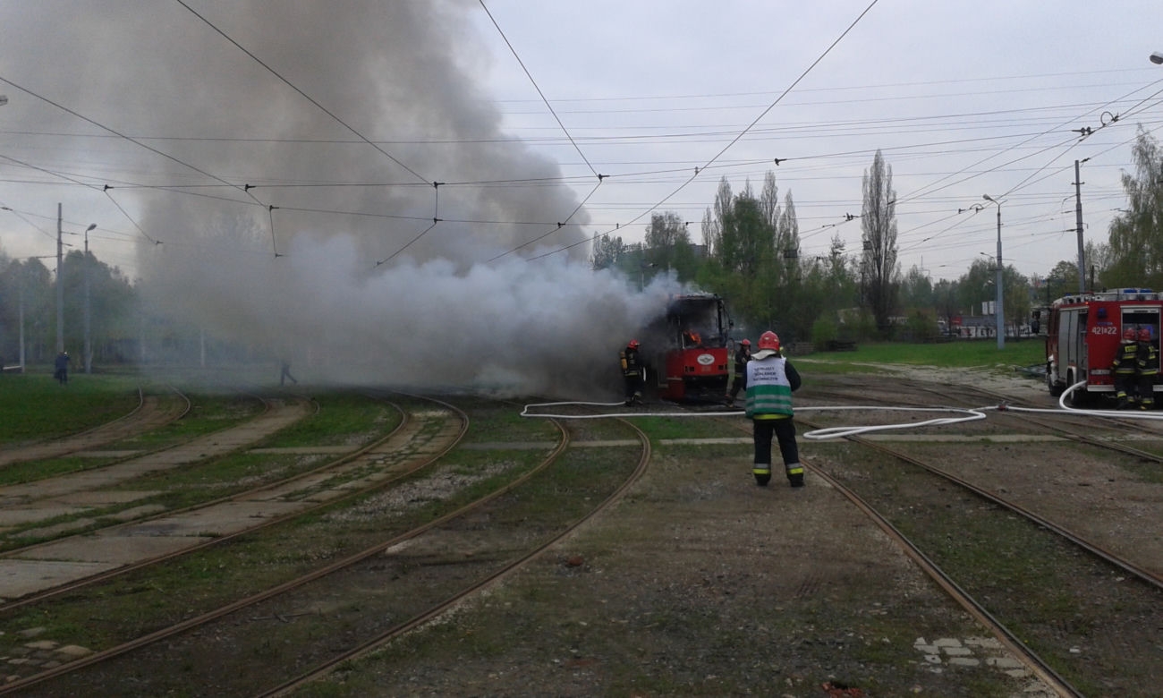 Pożar tramwaju w Chorzowie