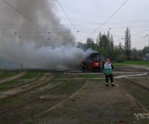 Pożar tramwaju w Chorzowie