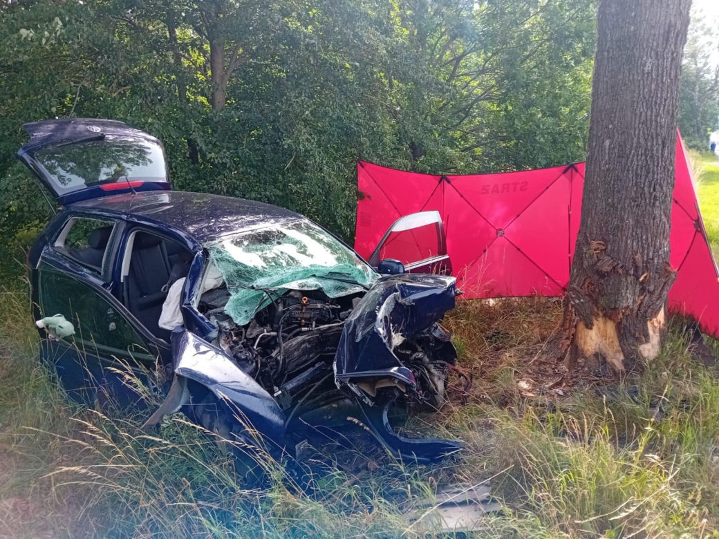 Volkswagen roztrzaskał się na drzewie