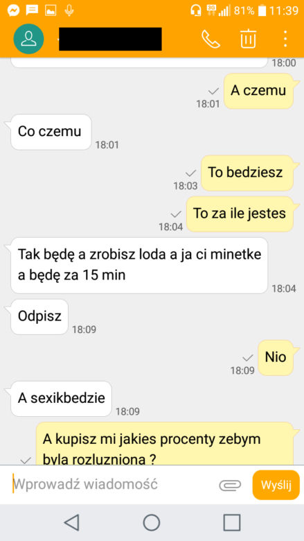 Białystok. Zapis SMS rozmowy z pedofilem zatrzymanym na ul. Warszawskiej
