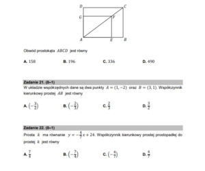 Matura poprawkowa z matematyki 2021 - zadania zamknięte 20-23 (1 punkt)