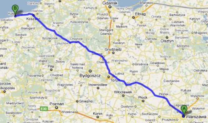 Trasa 10 Warszawa-Kołobrzeg - mapka