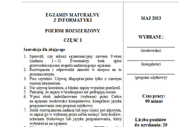 Matura 2013, informatyka poziom rozszerzony