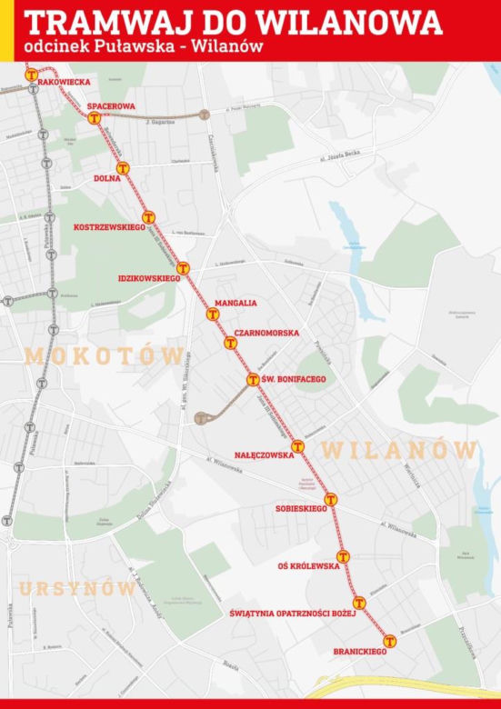 Tramwaj do Wilanowa – trasa i przystanki