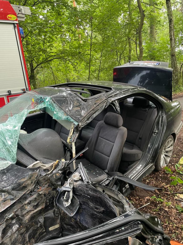 Dąbrowica: Bmw uderzyło w drzewo. 18-latek zakleszczony w pojeździe