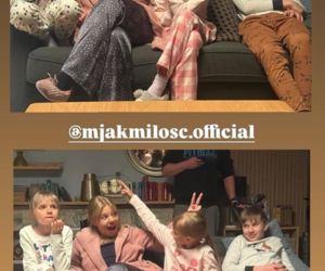 M jak miłość na planie. Lenka (Olga Cybińska), Misiek (Aleksander Bożyk), bliźniaczki