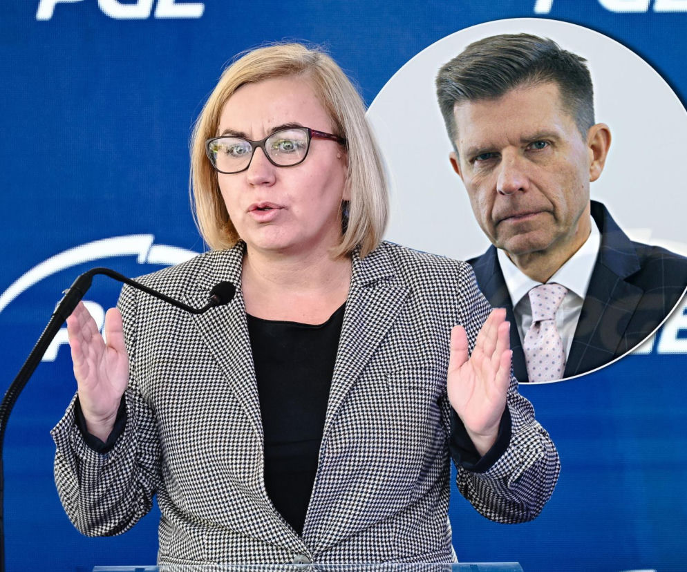Paulina Hennig-Kloska przemawia przy mikrofonie. Na wstawce obok Ryszard Petru. O nowej partii czytaj na SE Polityka.