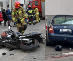 Koszmarny wypadek na ul. Białostockiej w Warszawie. Motocyklista trafił do szpitala