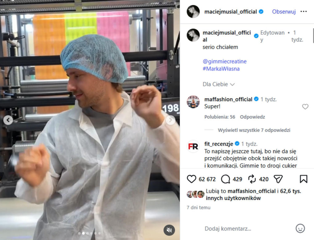Maciej Musiał rusza z własną marką. Jego żelki z kreatyną trafiły do Biedronki