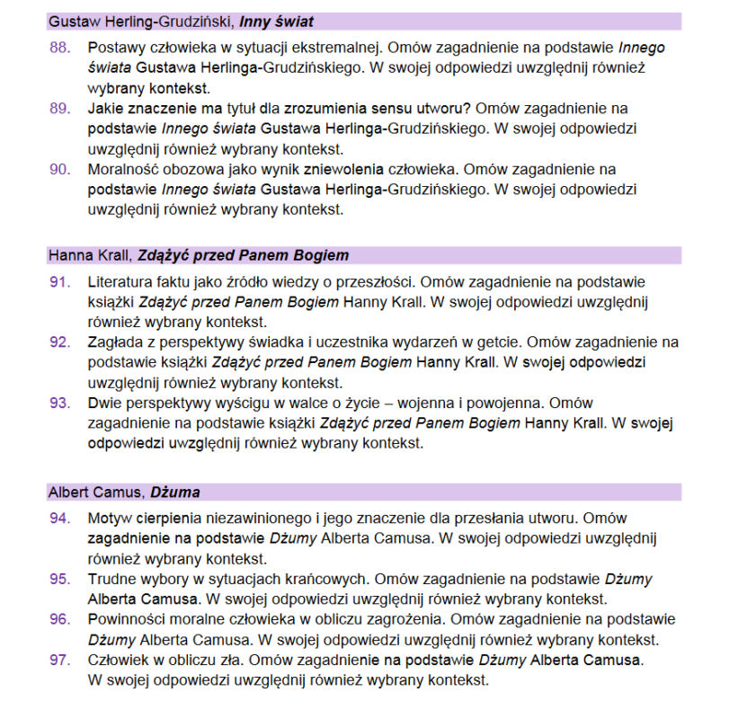 matura ustna 2023 język polski - pytania jawne