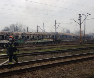 Pożar wagonów kolejowych w Krakowie