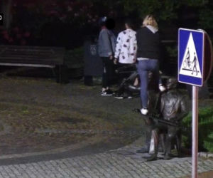 Nocne imprezowanie w Rybniku. Pijana młodzież wspinała się na pomnik, zrywała tulipany i... sikała na budynki [ZDJĘCIA]