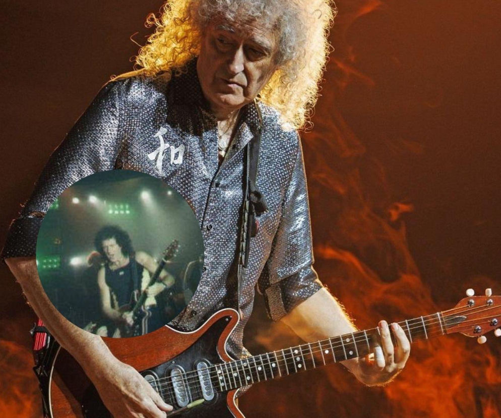 Brian May gra na gitarze. Na miniaturze archiwalne zdjęcie z koncertu w Polsce. O muzyku przeczytasz na EskaRock.