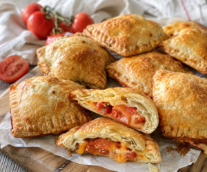 Pomidory i cheddar zamykam w chrupiącym cieście. Te kieszonki są idealne na piknik