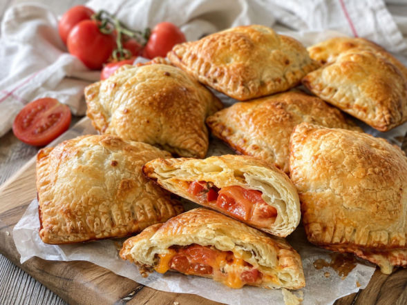 Pomidory i cheddar zamykam w chrupiącym cieście. Te kieszonki są idealne na piknik