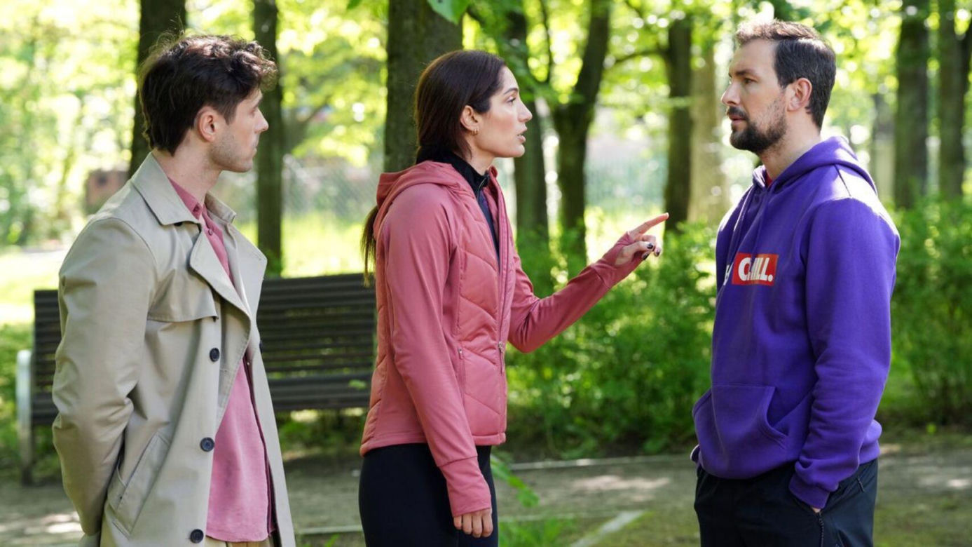 Barwy szczęścia odc. 3249. Celina (Orina Krajewska), Cezary Rawicz (Marcel Opaliński), Marcin Kodur (Oskar Stoczyński)
