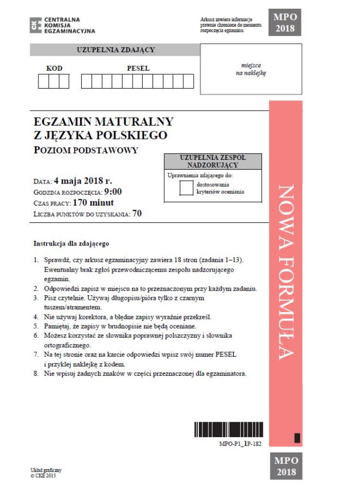 egzamin maturalny język polski 2018 MATURA