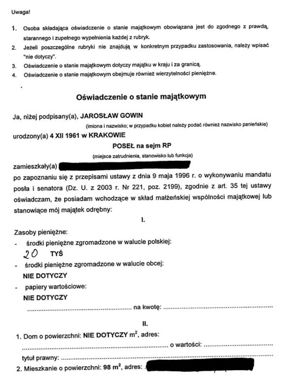 Gowin ma mieszkanie za... 350 zł