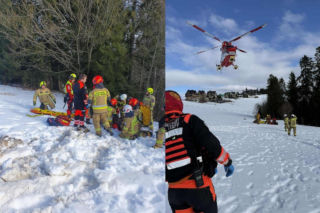 Chwile grozy na stoku! Mężczyzna huknął w drzewo i wpadł do potoku. Został poważnie ranny