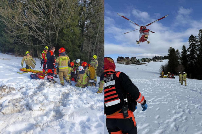 Mężczyzna huknął w drzewo i wpadł do potoku. Został poważnie ranny