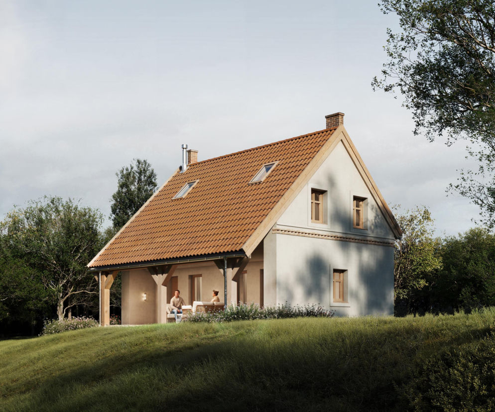 Powierzchnia zabudowy to tylko 40 m2. Mały dom po lubusku, za to na wielkiej działce. Nowoczesny, ale wygląda, jakby stał tu od zawsze. 