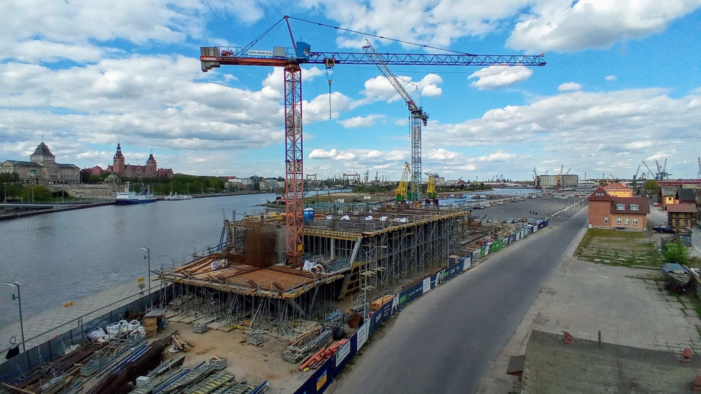 Budowa Morskiego Centrum Nauki w Szczecinie - kwiecień 2020