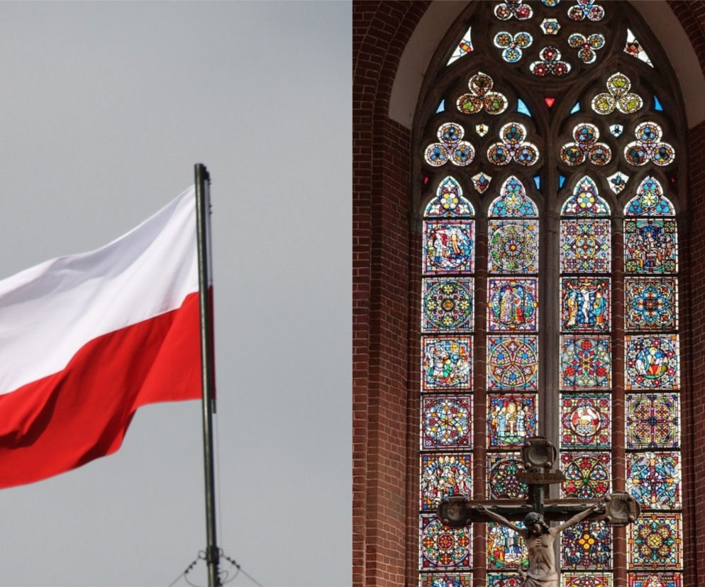 Kościół i flaga Polski na 11 listopada