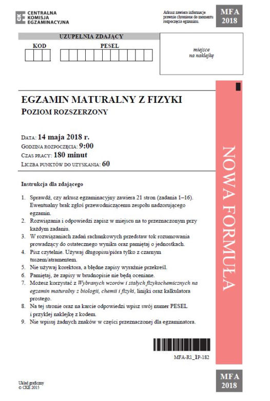 fizyka rozszerzona - arkusze maturalne